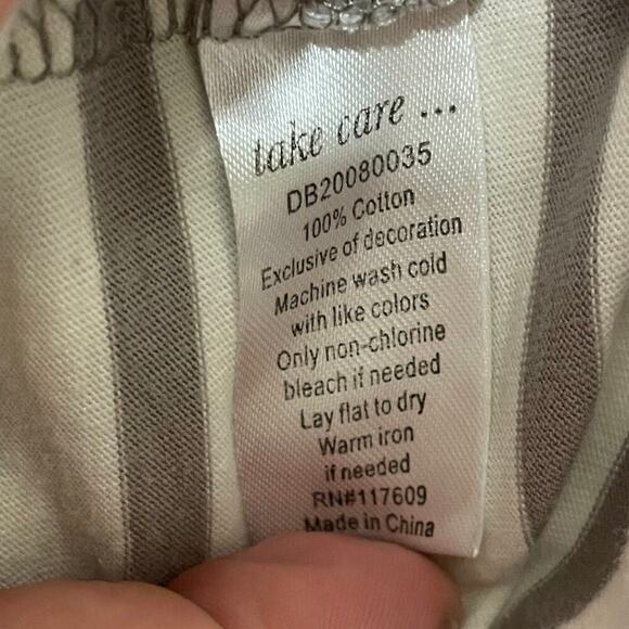 Downeast Gray and White Striped Floral Embroidered T-Shirt - Picture 8 of 8